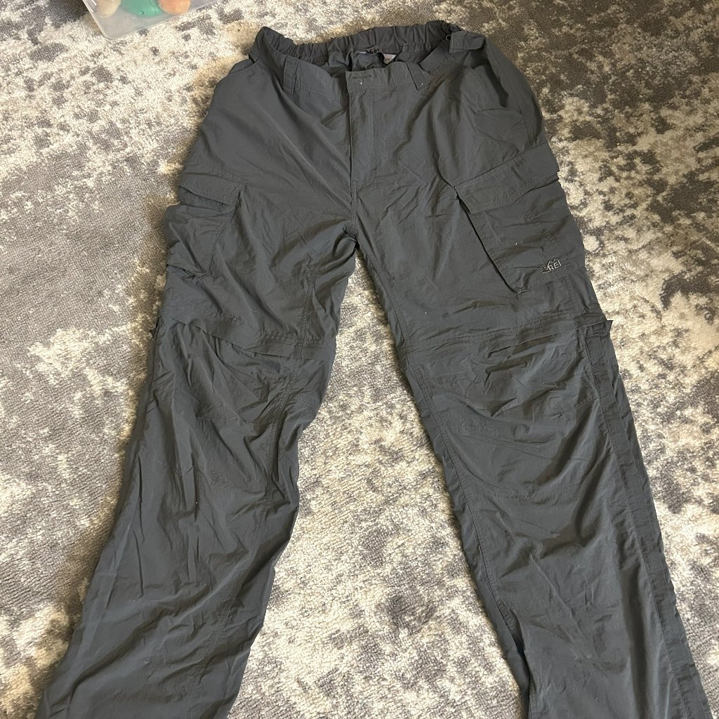 Men's Rei Convertible Nylon Hiking Cargo Pants Charcoal Size Large 34l